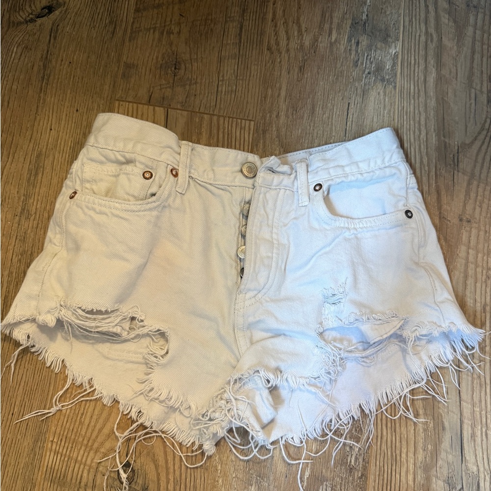 We The Free White Jean Shorts Distressed Frayed Hem